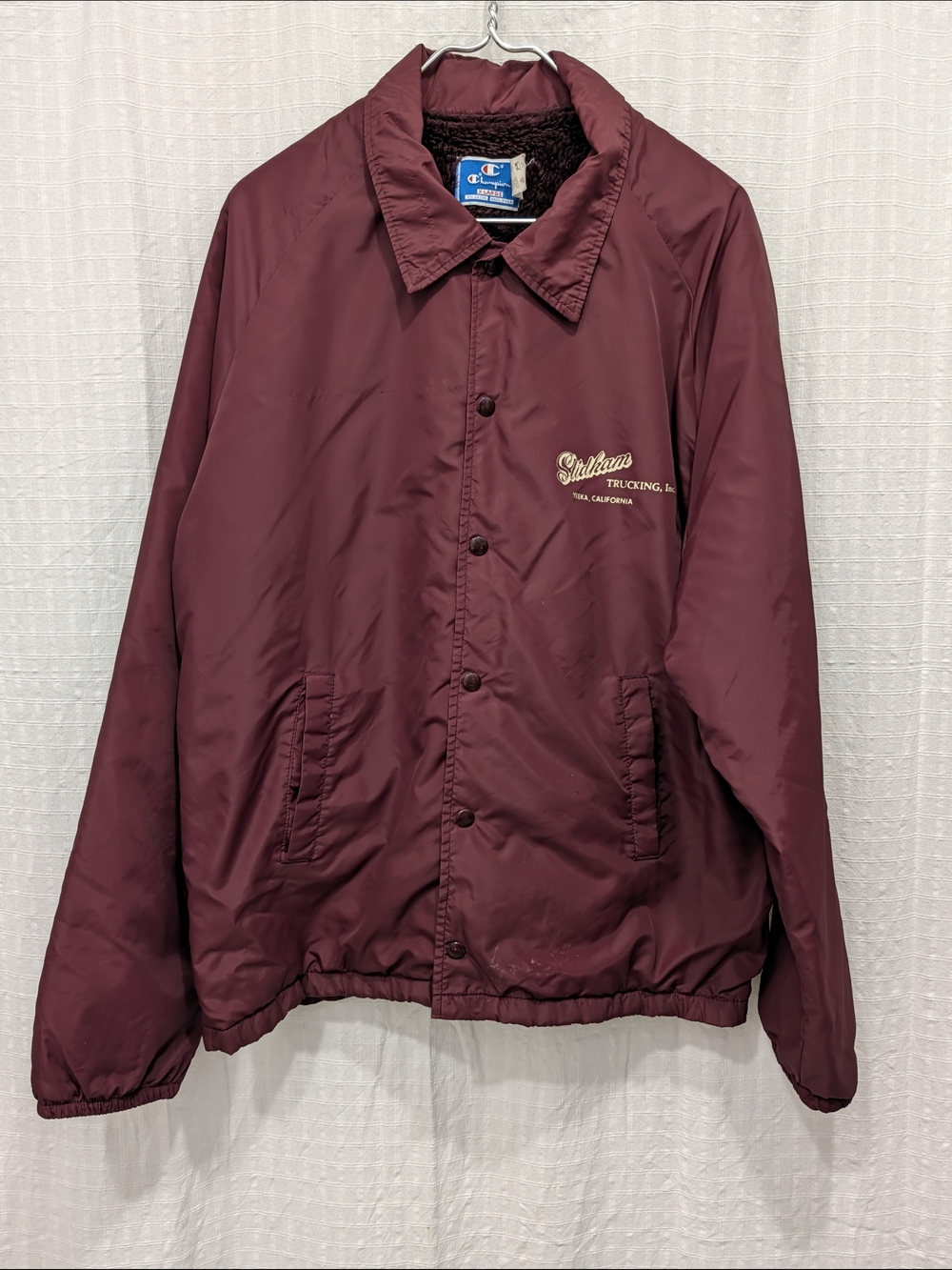 Vintage 80s Champion Stidham Trucking Inc Coaches Jacket XL Burgundy Made in USA